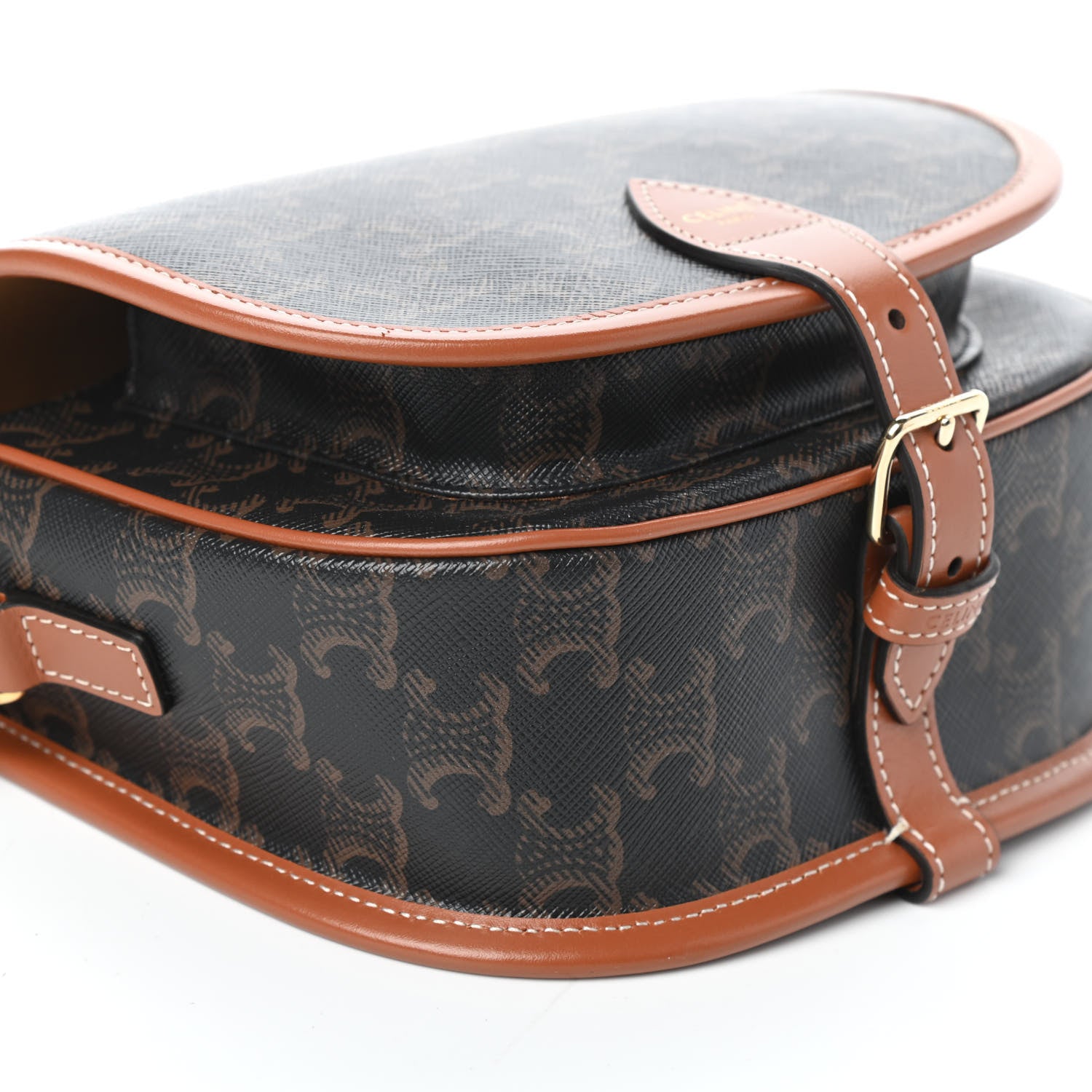 Celine Triomphe Canvas Medium Folco Bag Tan 7 of 8