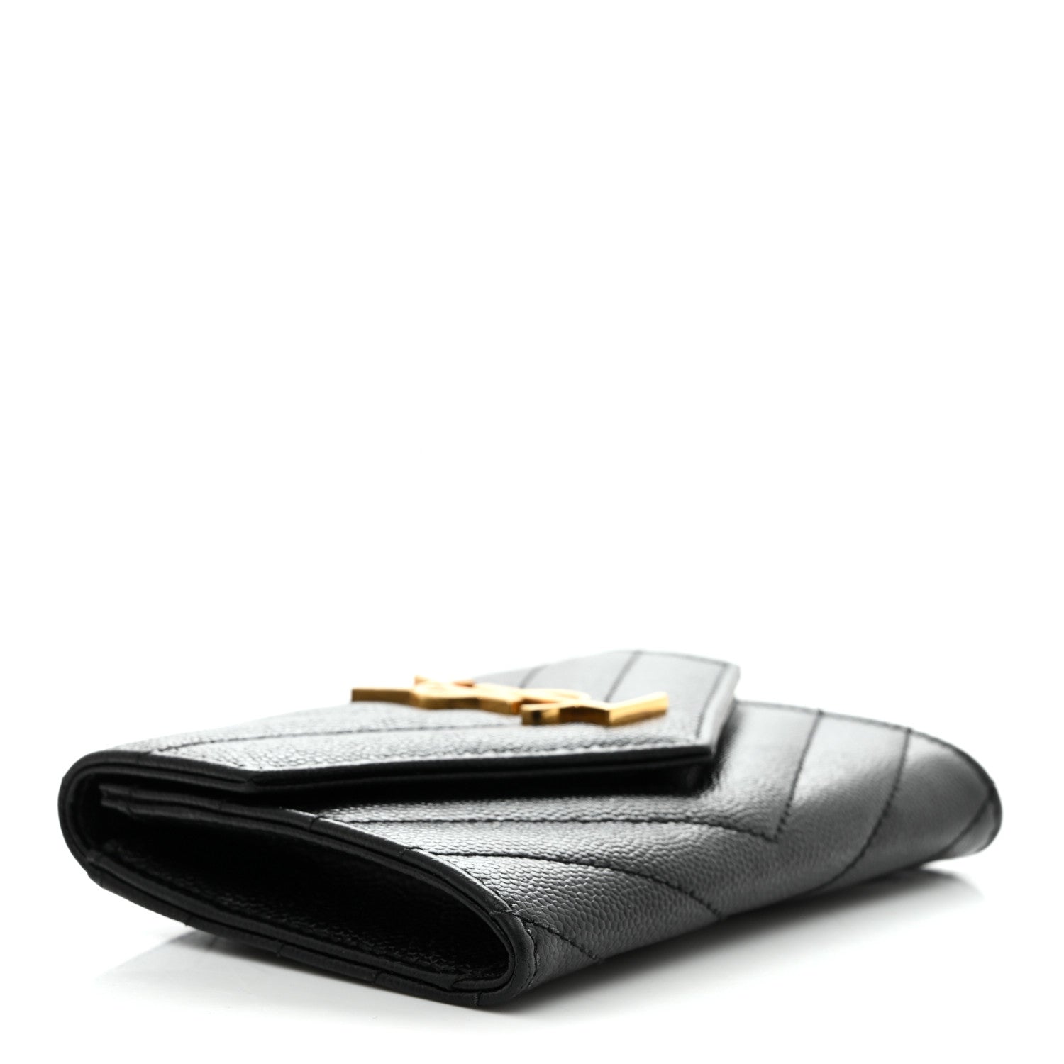 Saint Laurent Grain De Poudre Matelasse Chevron Small Monogram Envelope Wallet Black 4 of 7