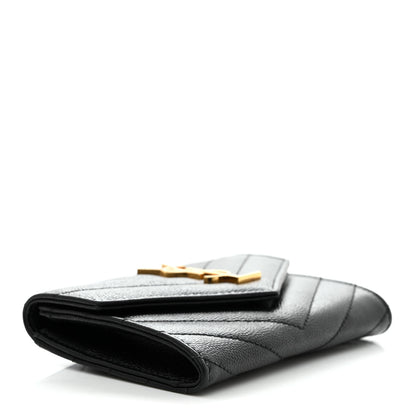 Saint Laurent Grain De Poudre Matelasse Chevron Small Monogram Envelope Wallet Black 4 of 7