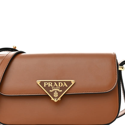Prada Soft Calfskin Metal Triangle Logo Flap Shoulder Bag Cognac 8 of 13