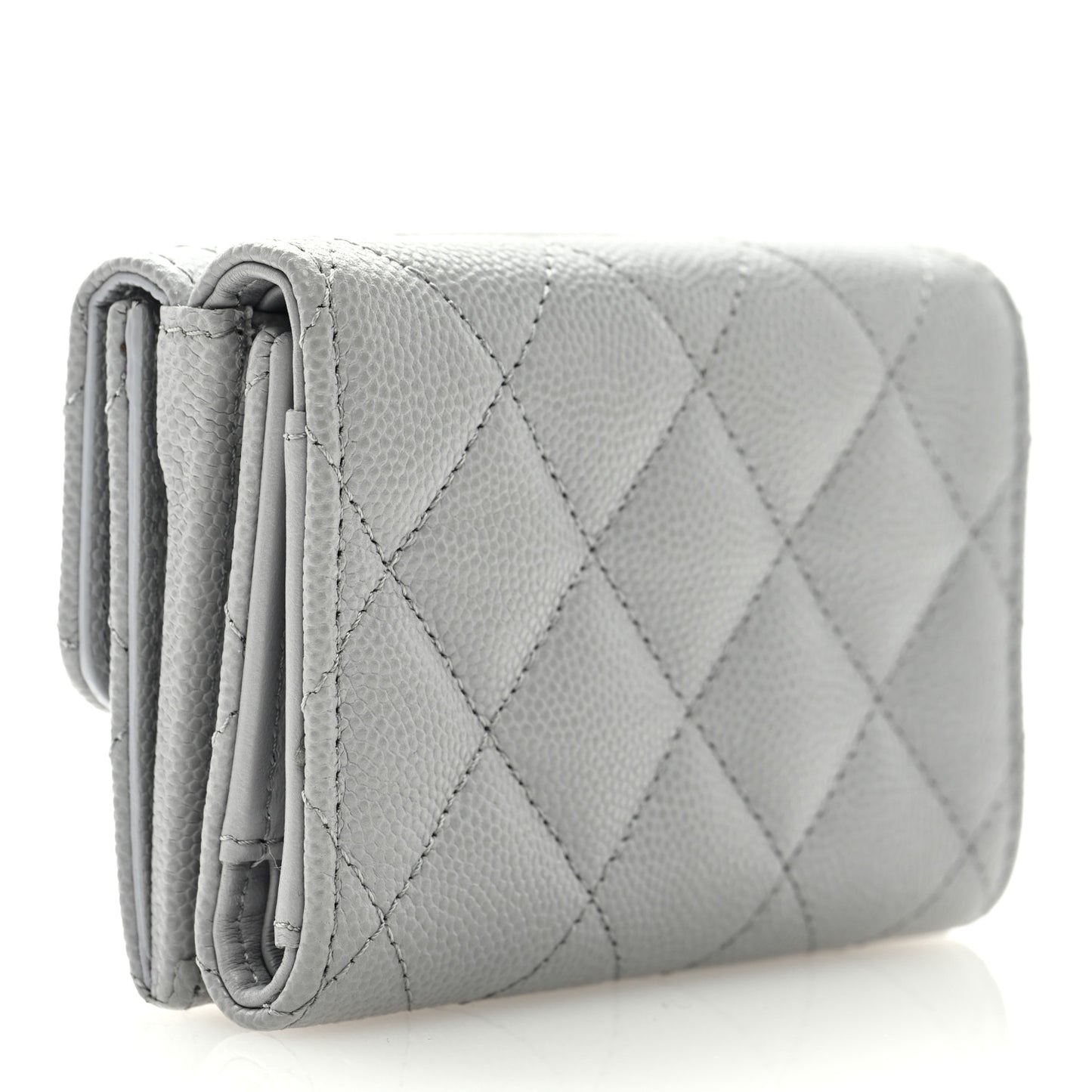 Caviar Quilted Textured CC Double Flap Wallet Grey