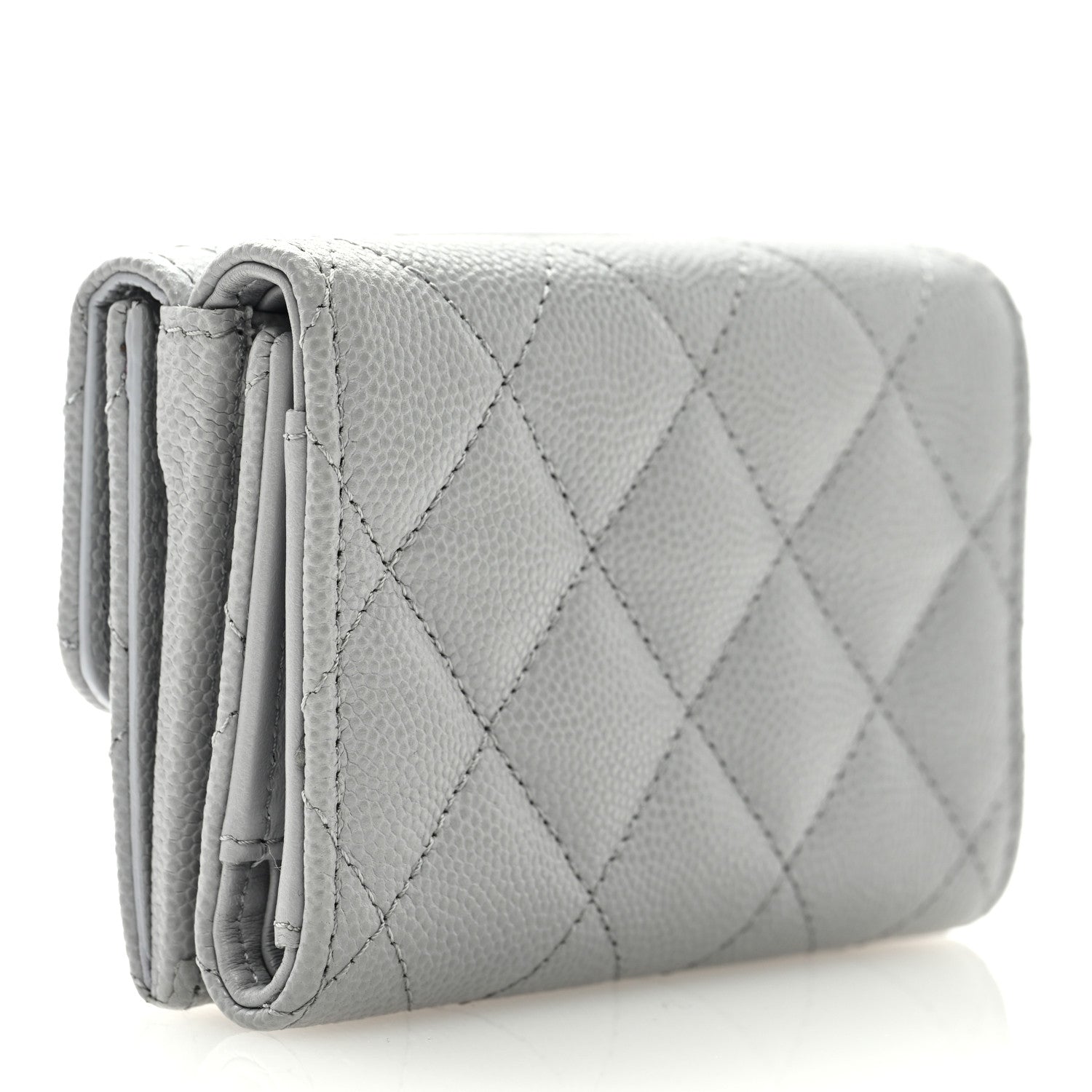 Chanel Caviar Quilted Textured CC Double Flap Wallet Grey 3 of 8