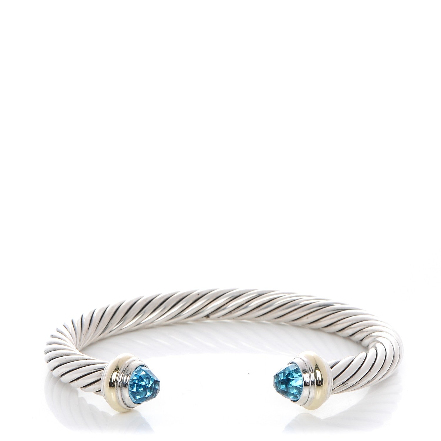 David Yurman Sterling Silver 14K Yellow Gold Blue Topaz 7mm Cable Classics Bracelet 1 of 4