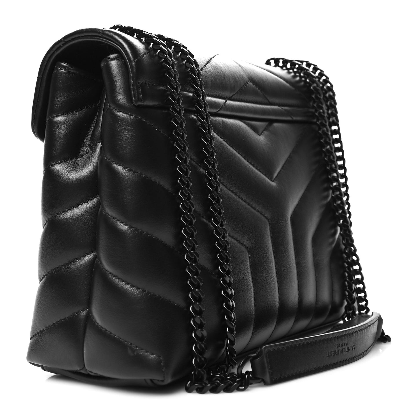 Calfskin Y Quilted Monogram Monochrome Small Loulou Chain Satchel Black