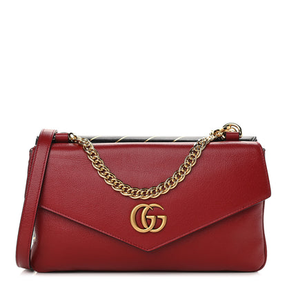 Gucci Calfskin Diagonal GG Medium Thiara Double Envelope Shoulder Bag Black Red 1 of 11