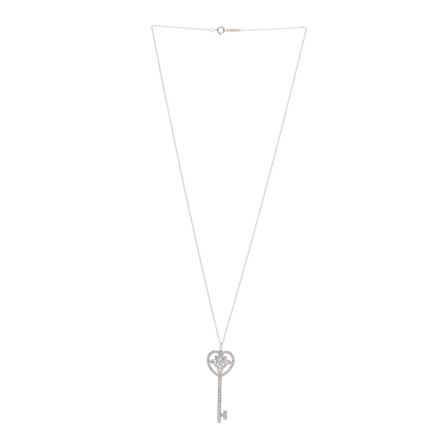 Tiffany Platinum Diamond Ornate Heart Key Pendant Necklace 3 of 7
