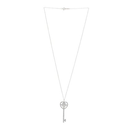 Tiffany Platinum Diamond Ornate Heart Key Pendant Necklace 3 of 7