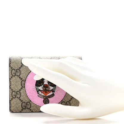 Gucci GG Supreme Monogram Bosco Patch Card Case Wallet Beige Malva Hibiscus Red 2 of 9
