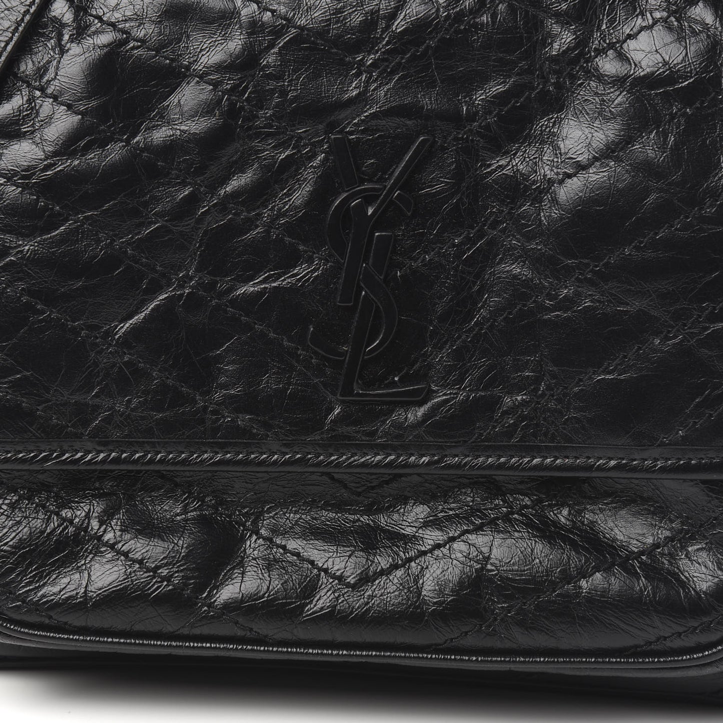 Crinkled Calfskin Matelasse Monogram Medium Niki Chain Satchel Black