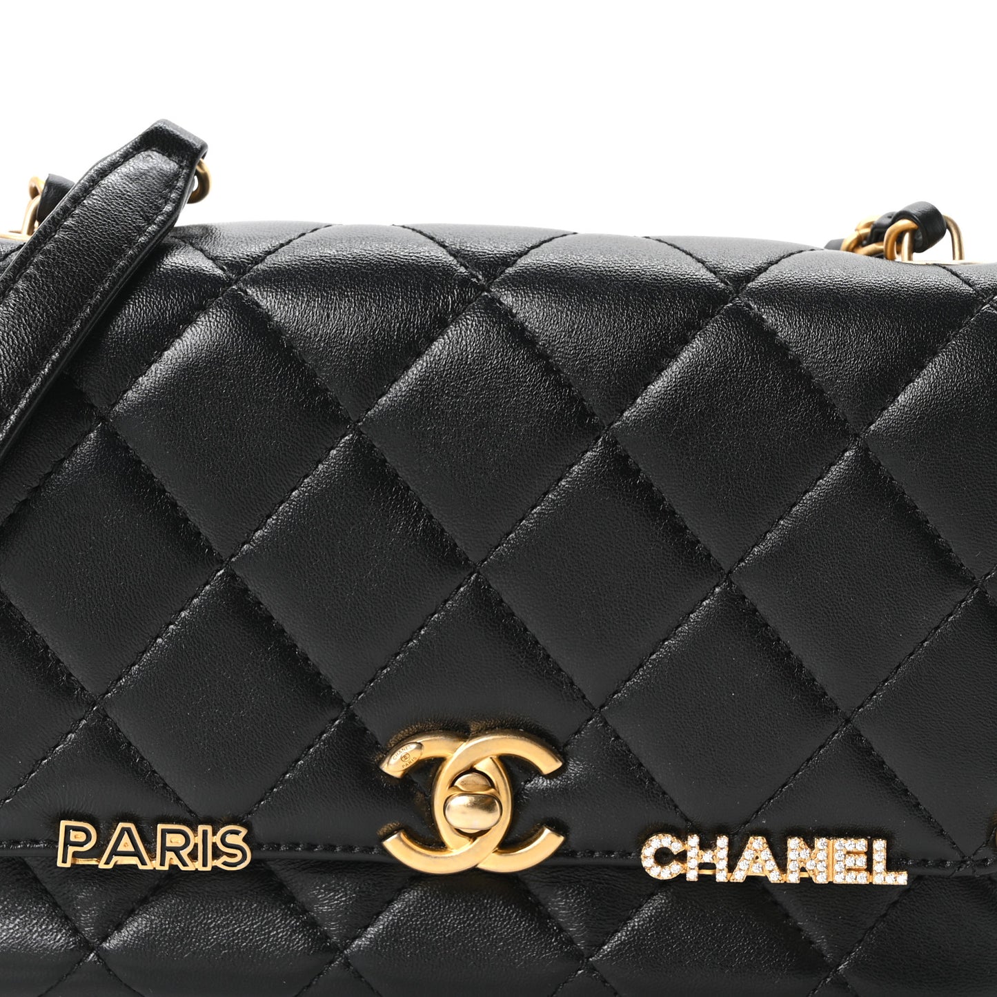 Lambskin Enamel Strass Quilted Mini Paris Monaco Flap Black