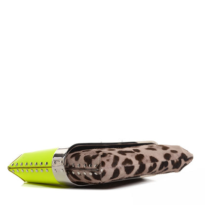 Jimmy Choo Leather Calf Hair Leopard Daphne Clutch Neon 4 of 7