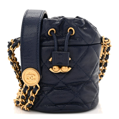 Chanel Caviar Quilted Twist Your Buttons Mini Bucket Bag Navy 1 of 10