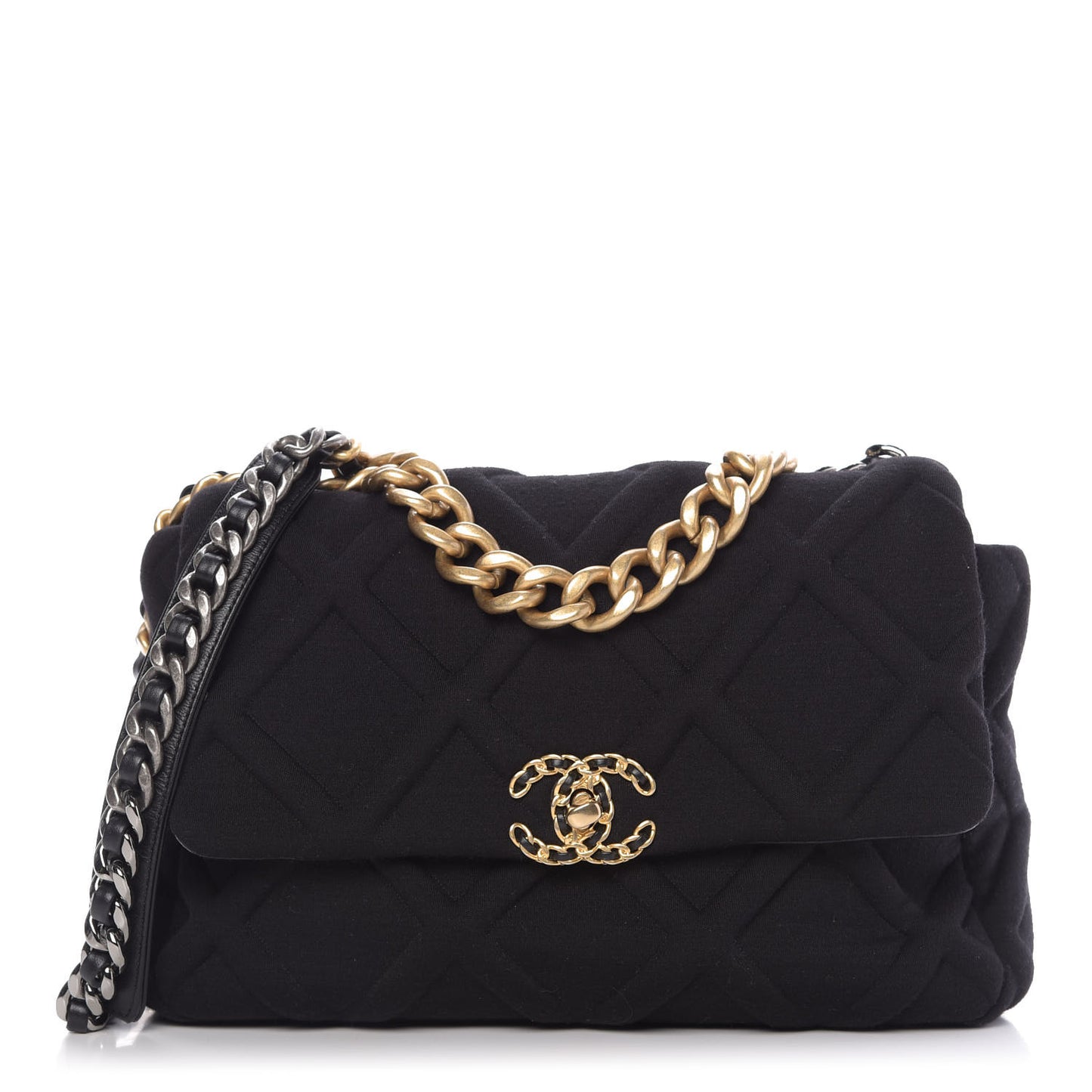 Jersey Lambskin Quilted Large 19 Flap Black