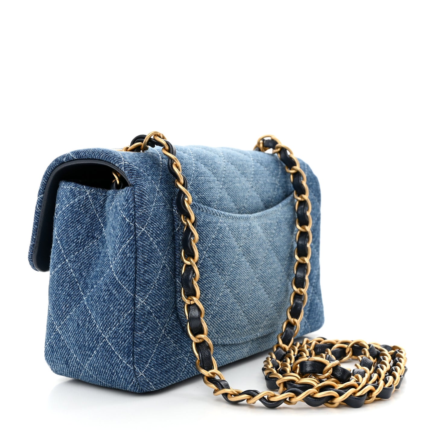Washed Denim Quilted Mini Rectangular Flap Blue