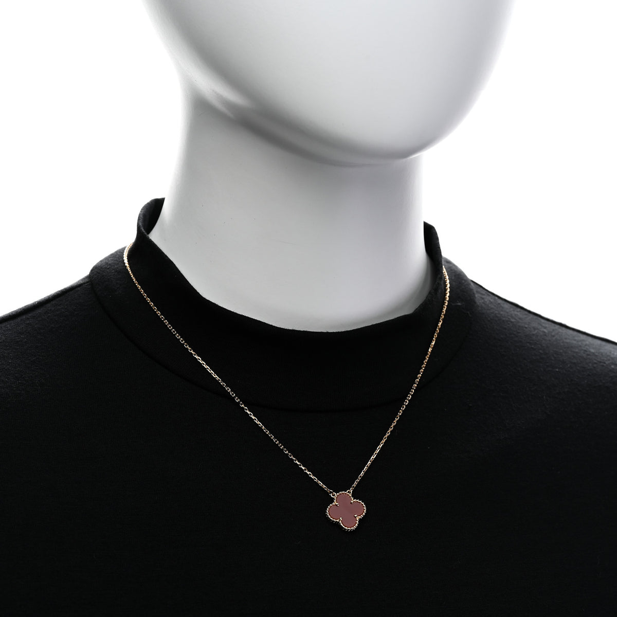 Van Cleef & Arpels 18K Yellow Gold Carnelian Vintage Alhambra Pendant Necklace 2 of 5