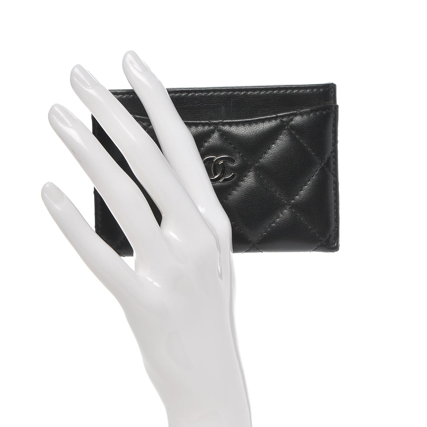 Lambskin Quilted Card Holder Black