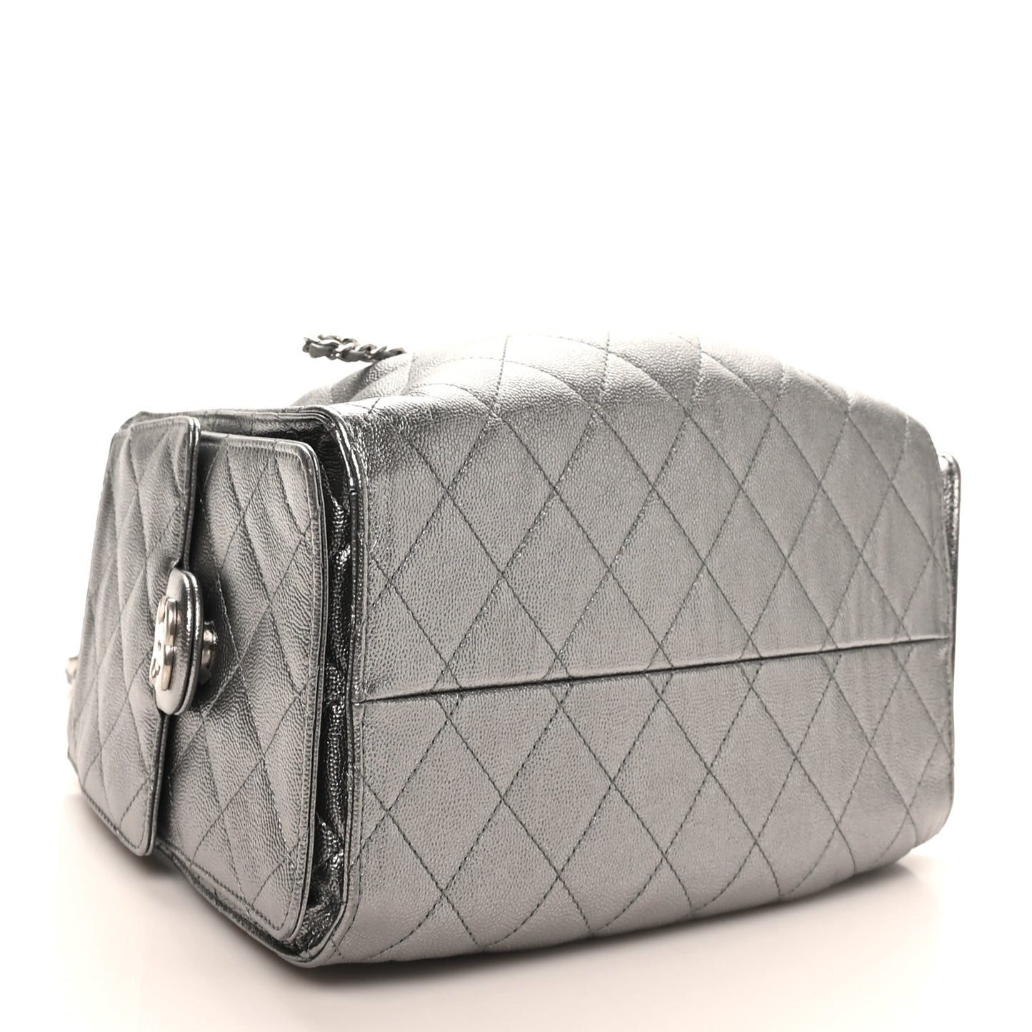 Metallic Caviar Quilted Small Chanel 25 Handbag Silver