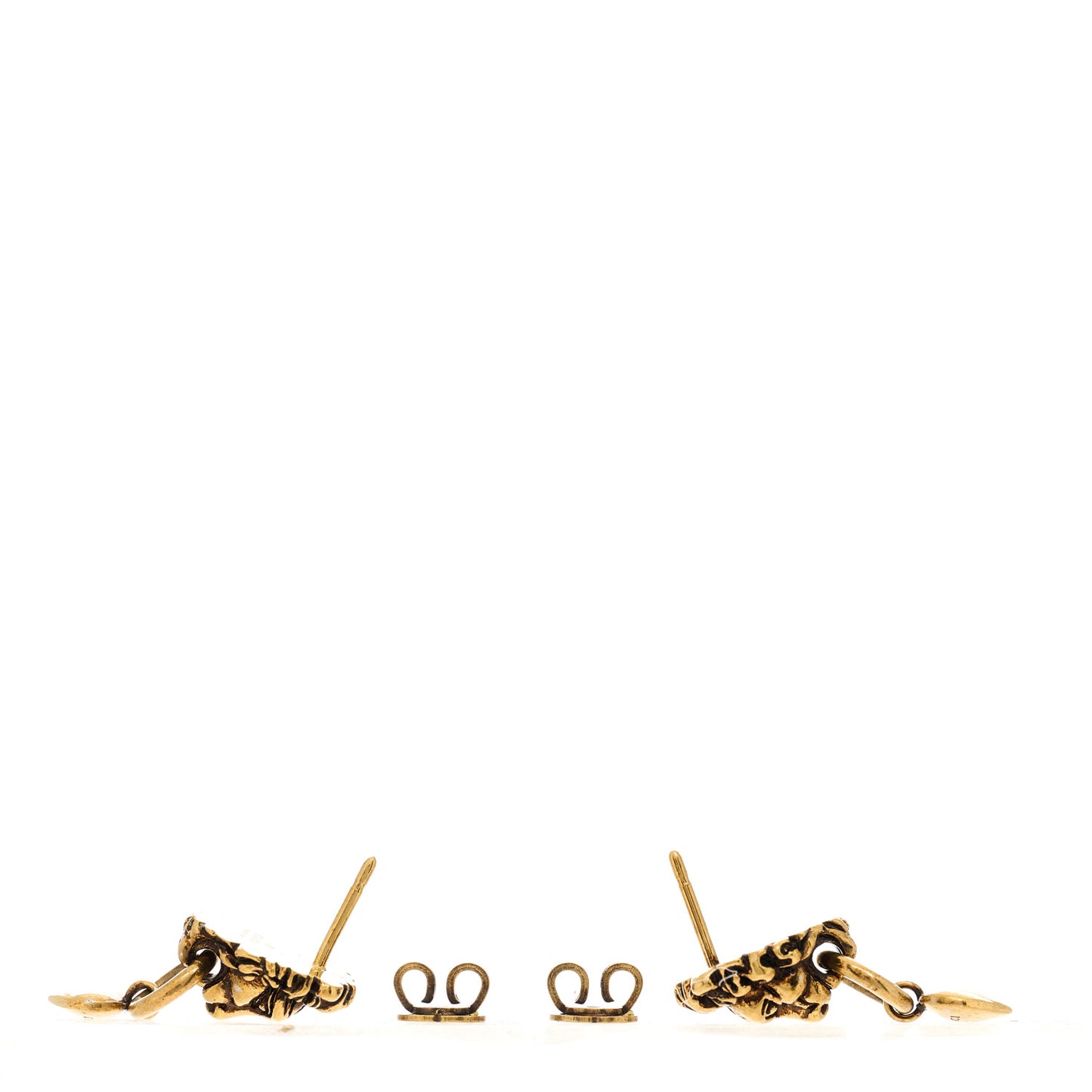 Metal Lion Head Heart Drop Earrings Aged Gold