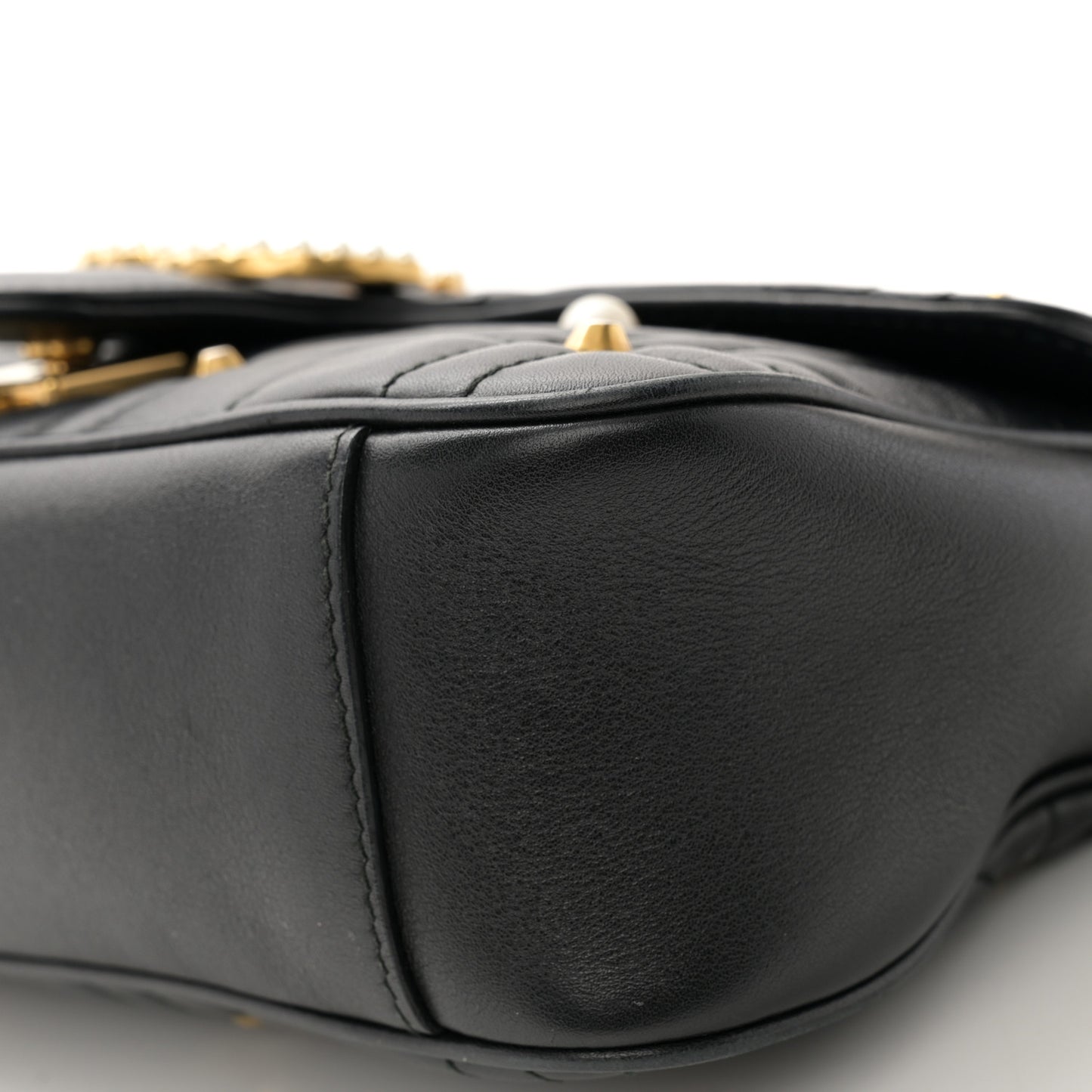 Calfskin Matelasse Studded Small Pearly GG Marmont Shoulder Bag Black