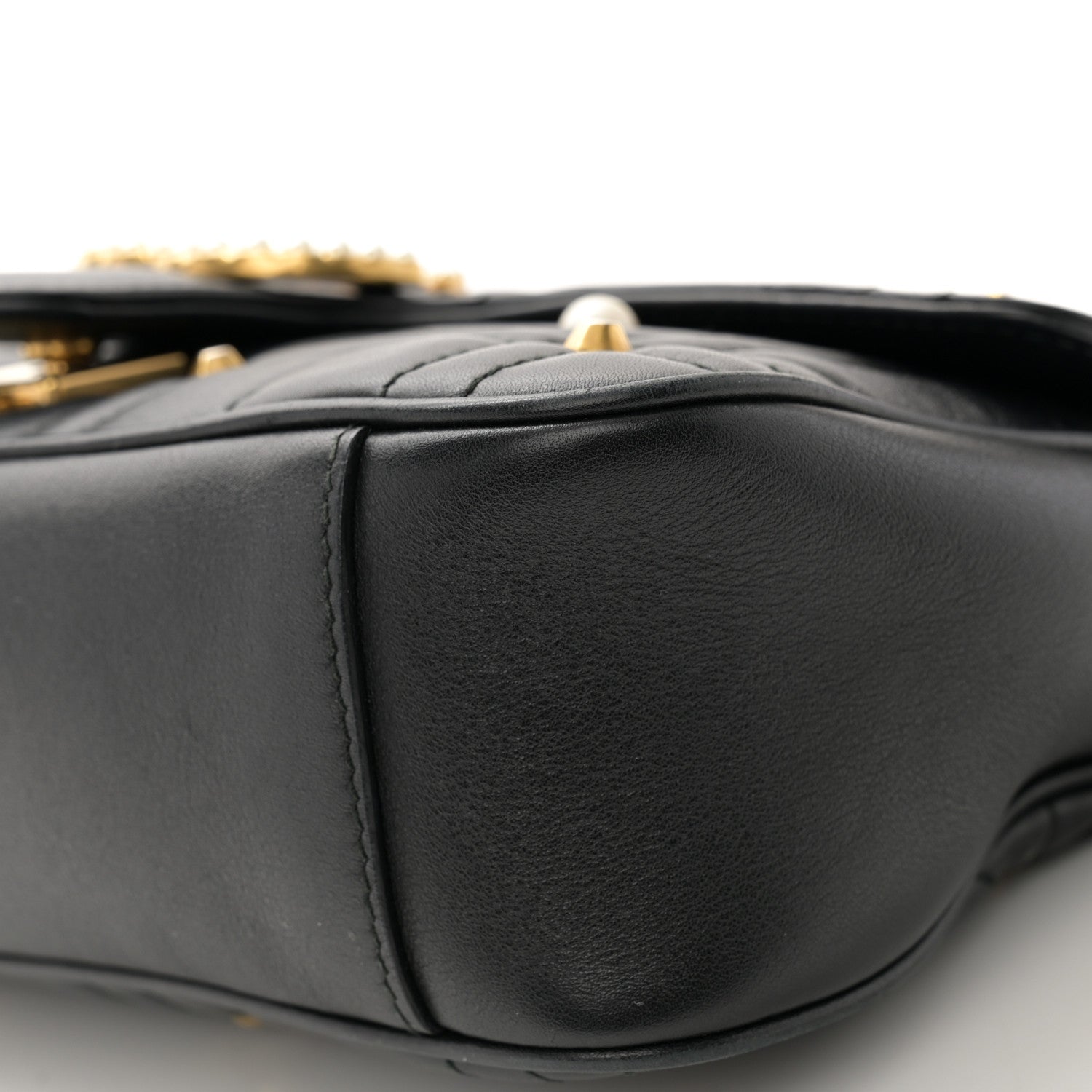 Gucci Calfskin Matelasse Studded Small Pearly GG Marmont Shoulder Bag Black 11 of 12