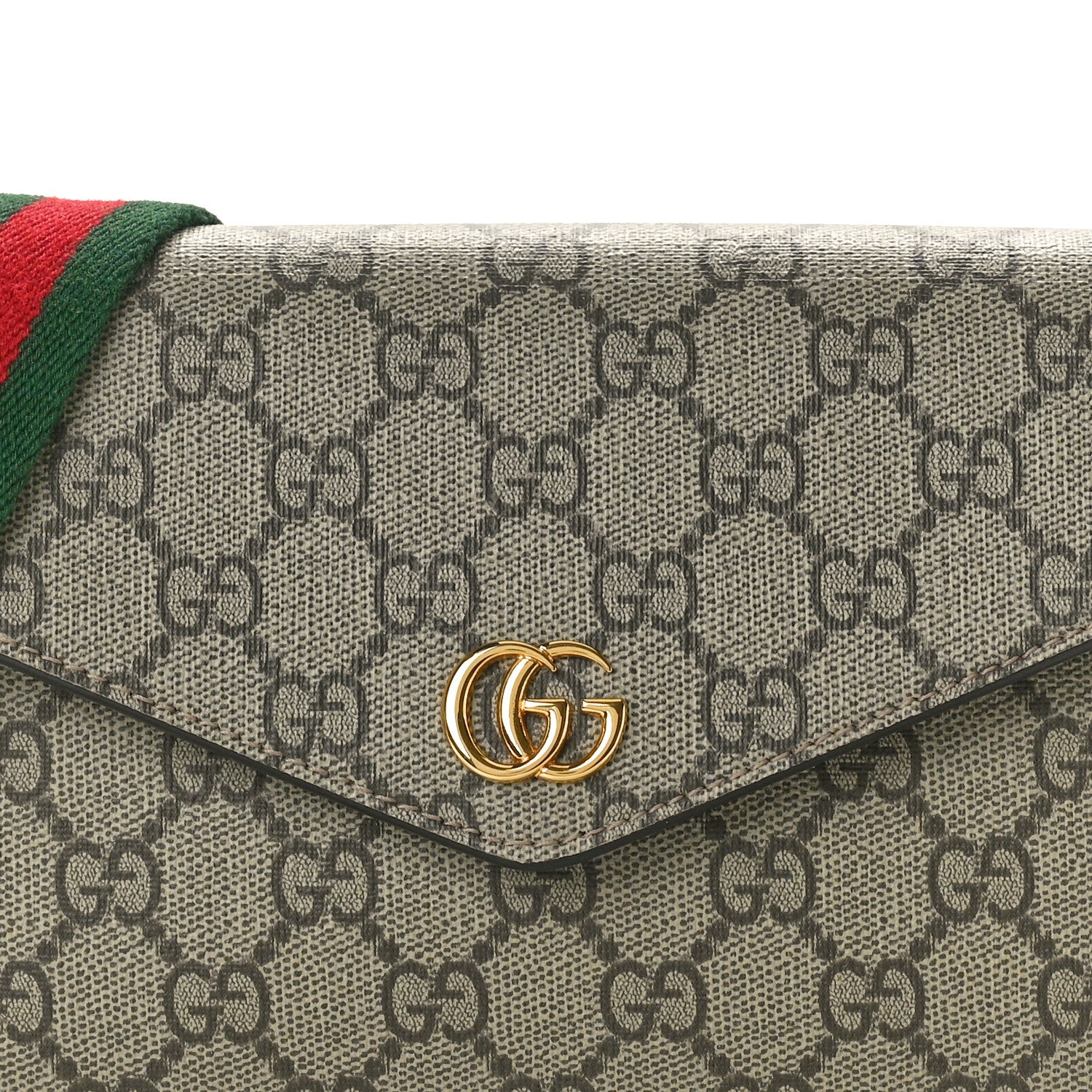 Gucci GG Supreme Monogram Textured Dollar Calfskin Web Mini Ophidia Envelope Shoulder Bag Beige Ebony 7 of 9