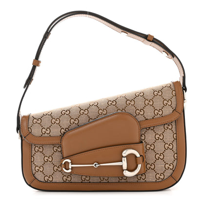 Gucci Monogram Small Horsebit 1955 Asymmetric Shoulder Bag Beige Brown Sugar 1 of 10
