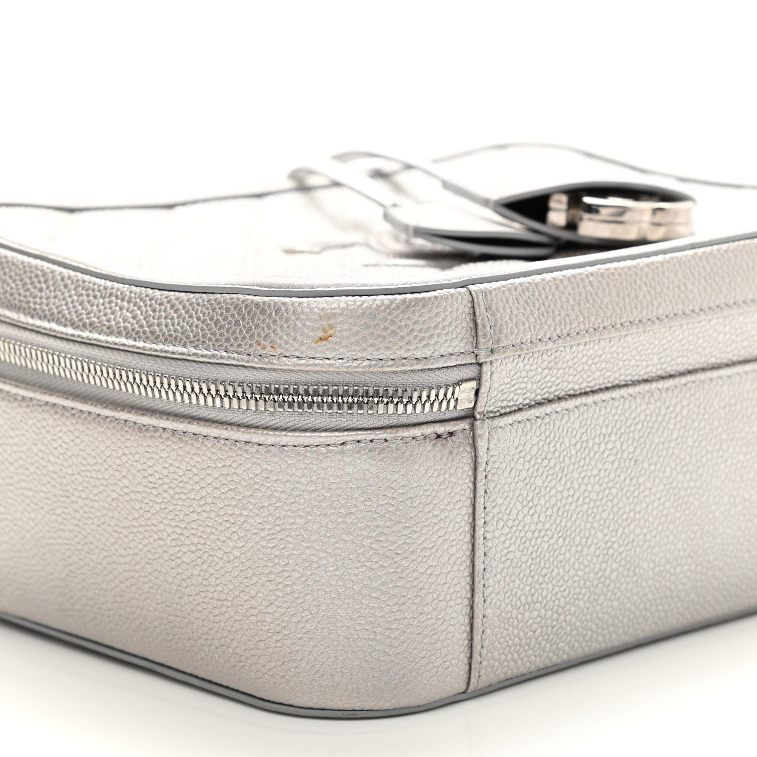 Chanel Metallic Caviar Quilted Large CC Filigree Vanity Case Silver 9 of 13