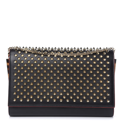 Christian Louboutin Calfskin Patent Leopard Spikes Paloma Clutch Black 1 of 12