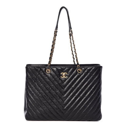 Chanel Iridescent Calfskin Chevron Quilted Shopping Tote Black 1 of 10