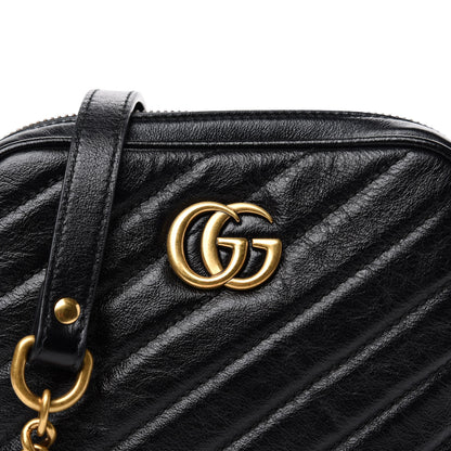 Gucci Azalea Calfskin Matelasse Diagonal Tall GG Marmont Crossbody Bag Black 10 of 11