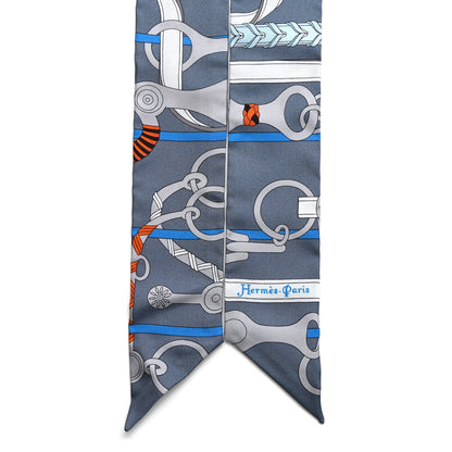 Hermes Silk Panoplie Equestre Twilly Gris Ciel Orange 2 of 4