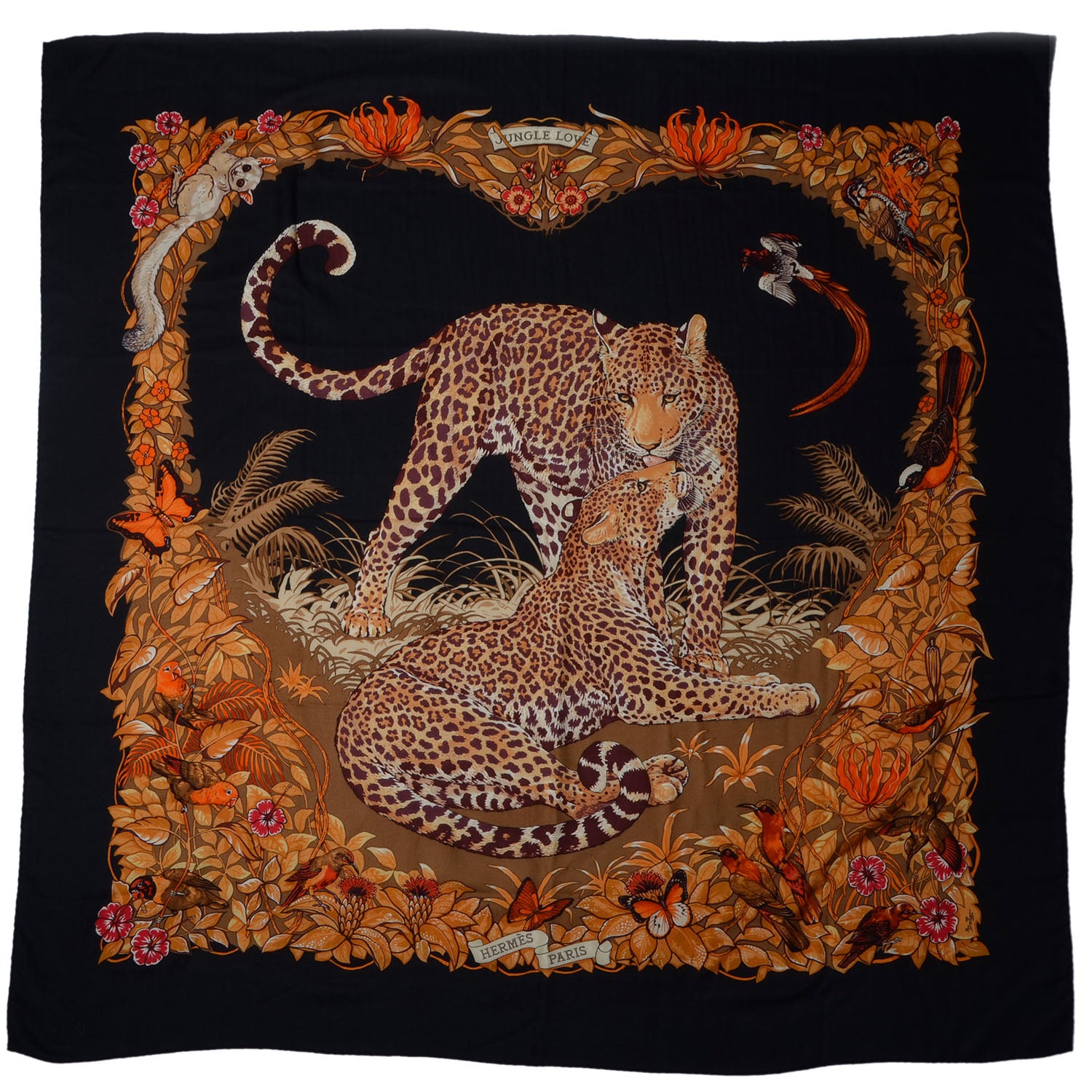 Hermes Cashmere Silk Jungle Love Scarf 140 Black 2 of 15