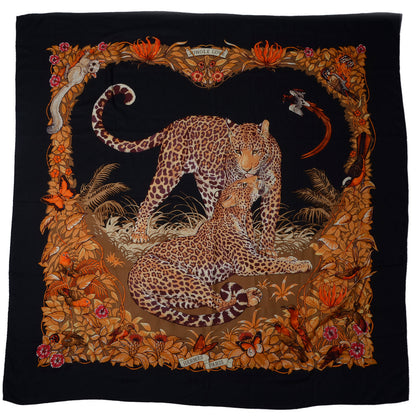 Hermes Cashmere Silk Jungle Love Scarf 140 Black 2 of 15