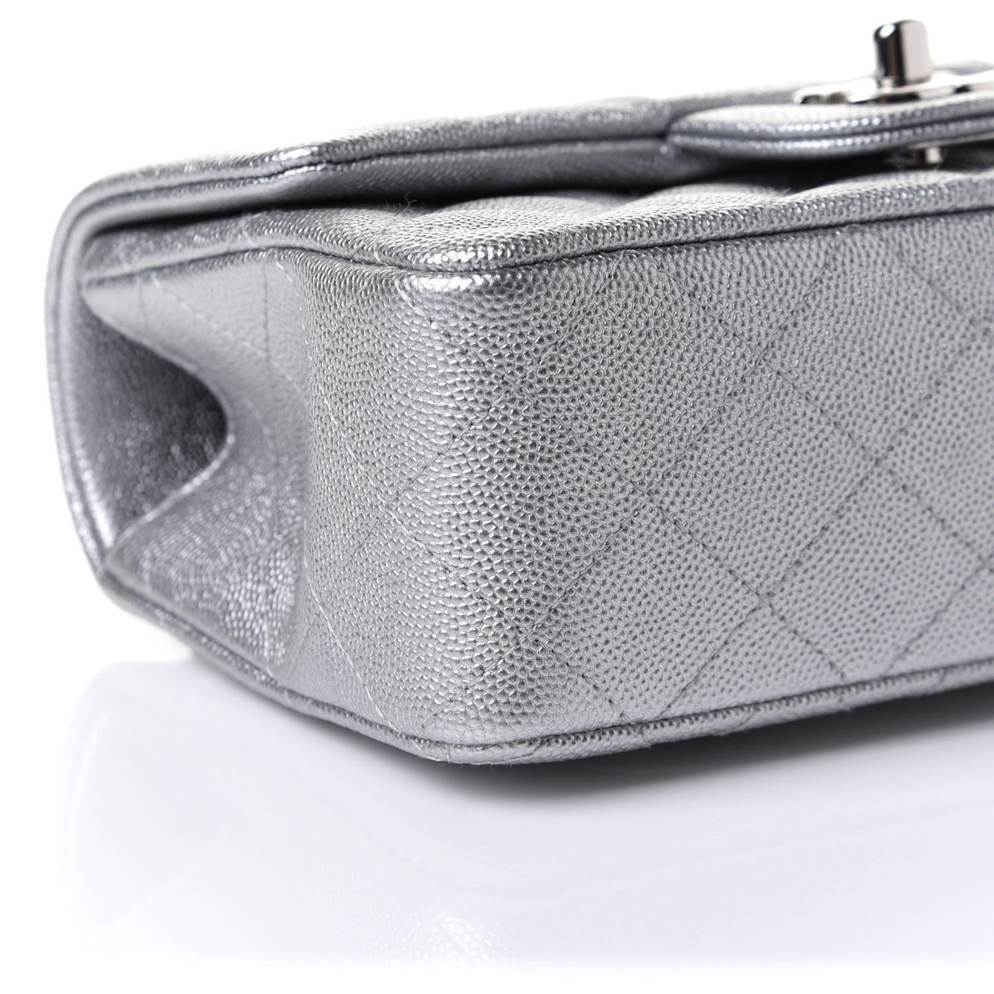 Metallic Caviar Quilted Mini Top Handle Rectangular Flap Silver