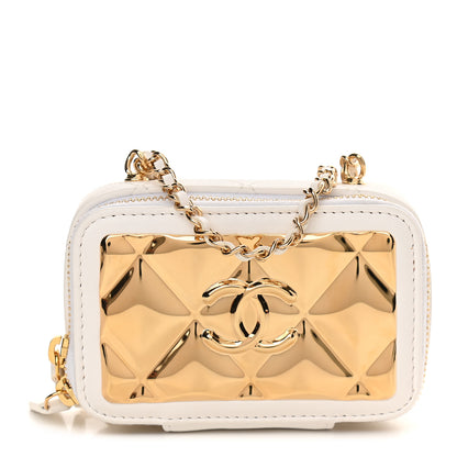Chanel Lambskin Quilted Mini Golden Plate Clutch With Chain White 1 of 8