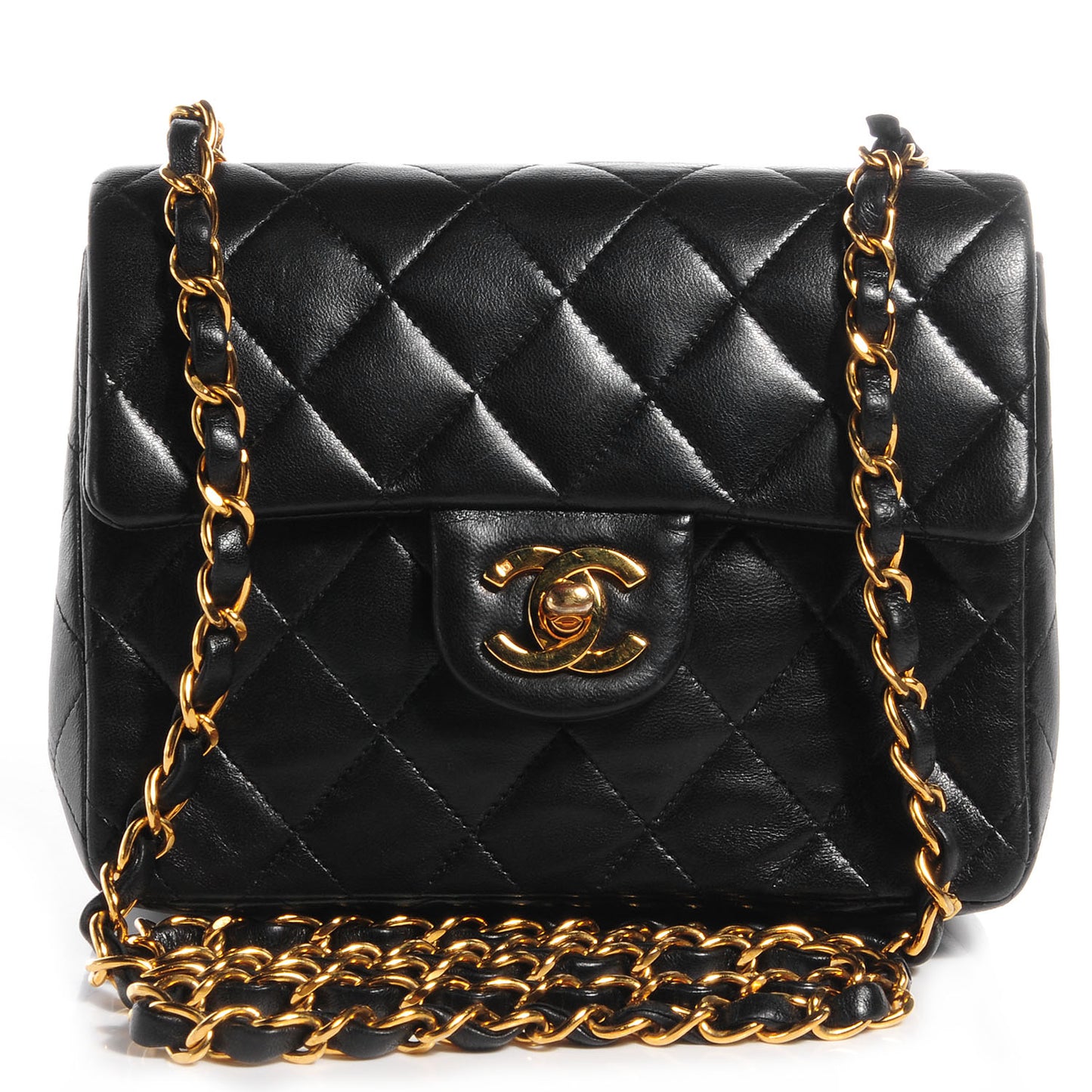 Lambskin Quilted Mini Square Flap Black
