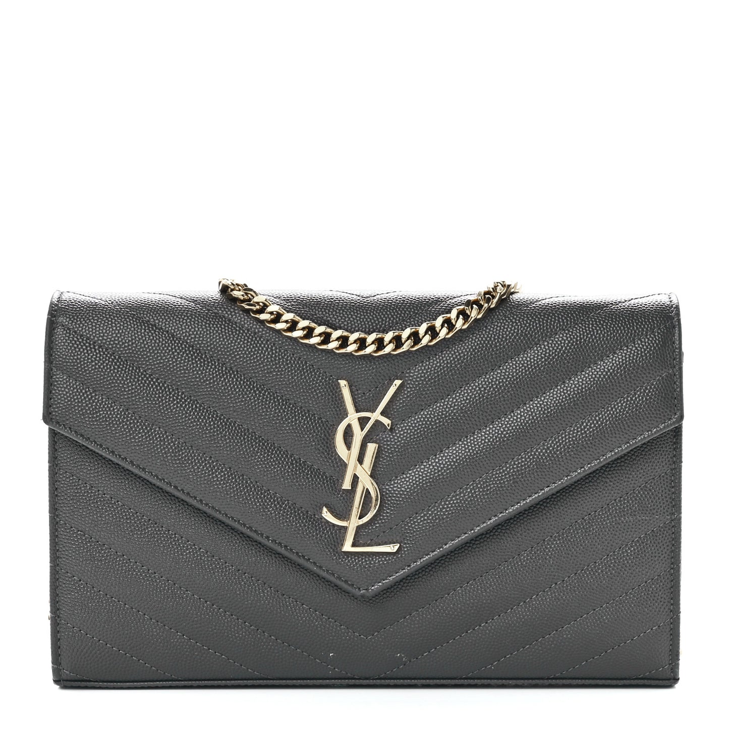 Grain De Poudre Matelasse Chevron Monogram Chain Wallet Oyster Grey
