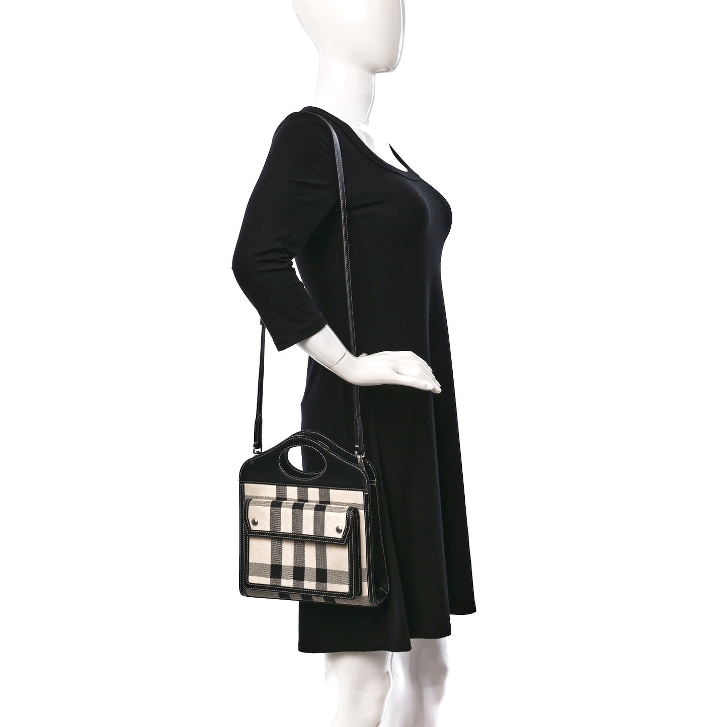 Smooth Calfskin Archive Canvas Check Mini Pocket Bag Butter Beige Black