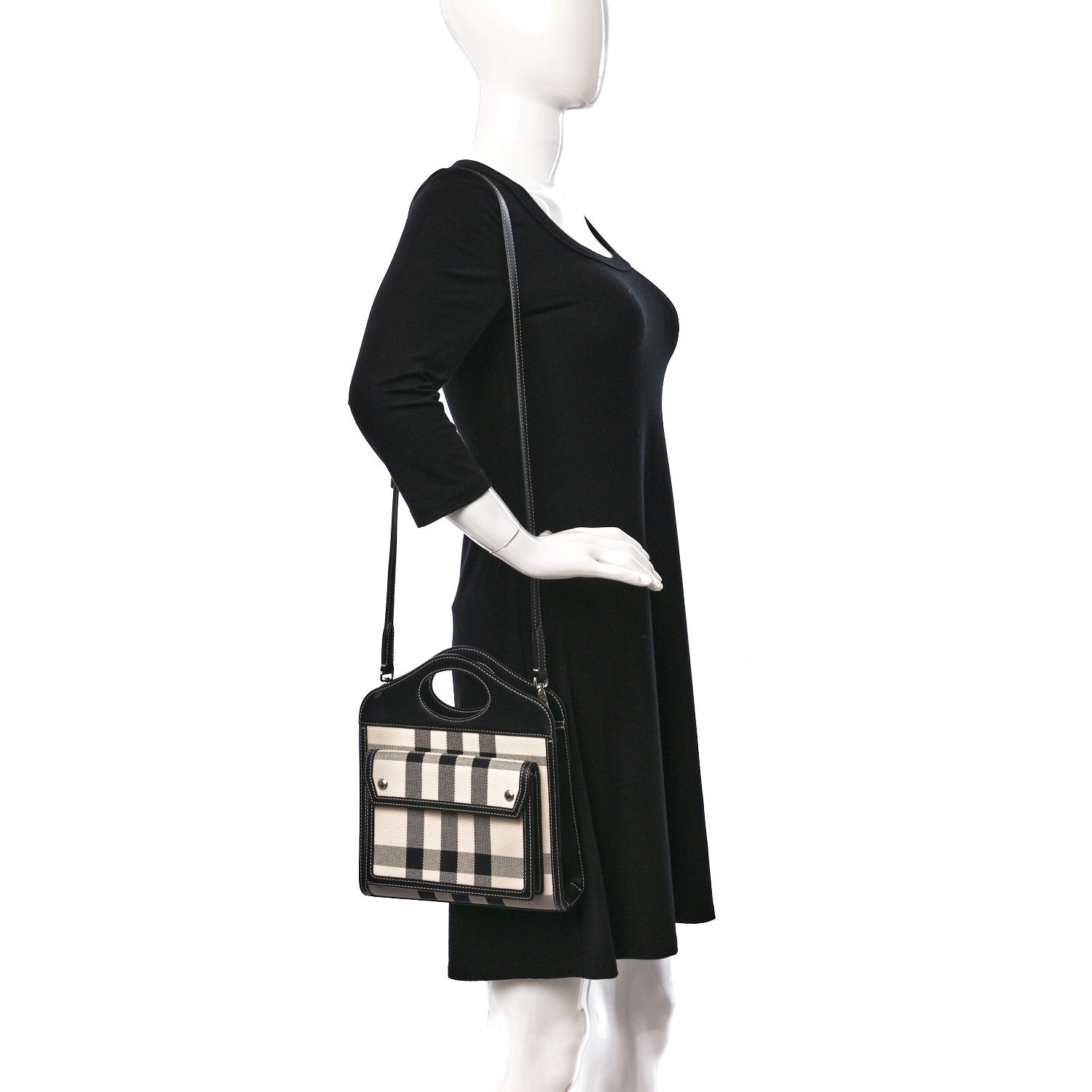 Burberry Smooth Calfskin Archive Canvas Check Mini Pocket Bag Butter Beige Black 2 of 11