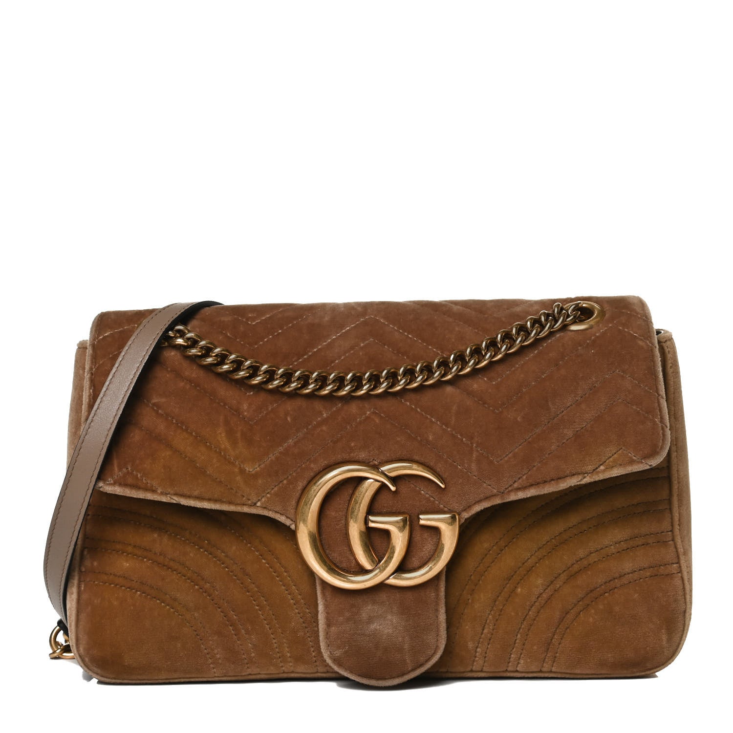 Gucci Velvet Matelasse Medium GG Marmont Shoulder Bag Taupe 1 of 18