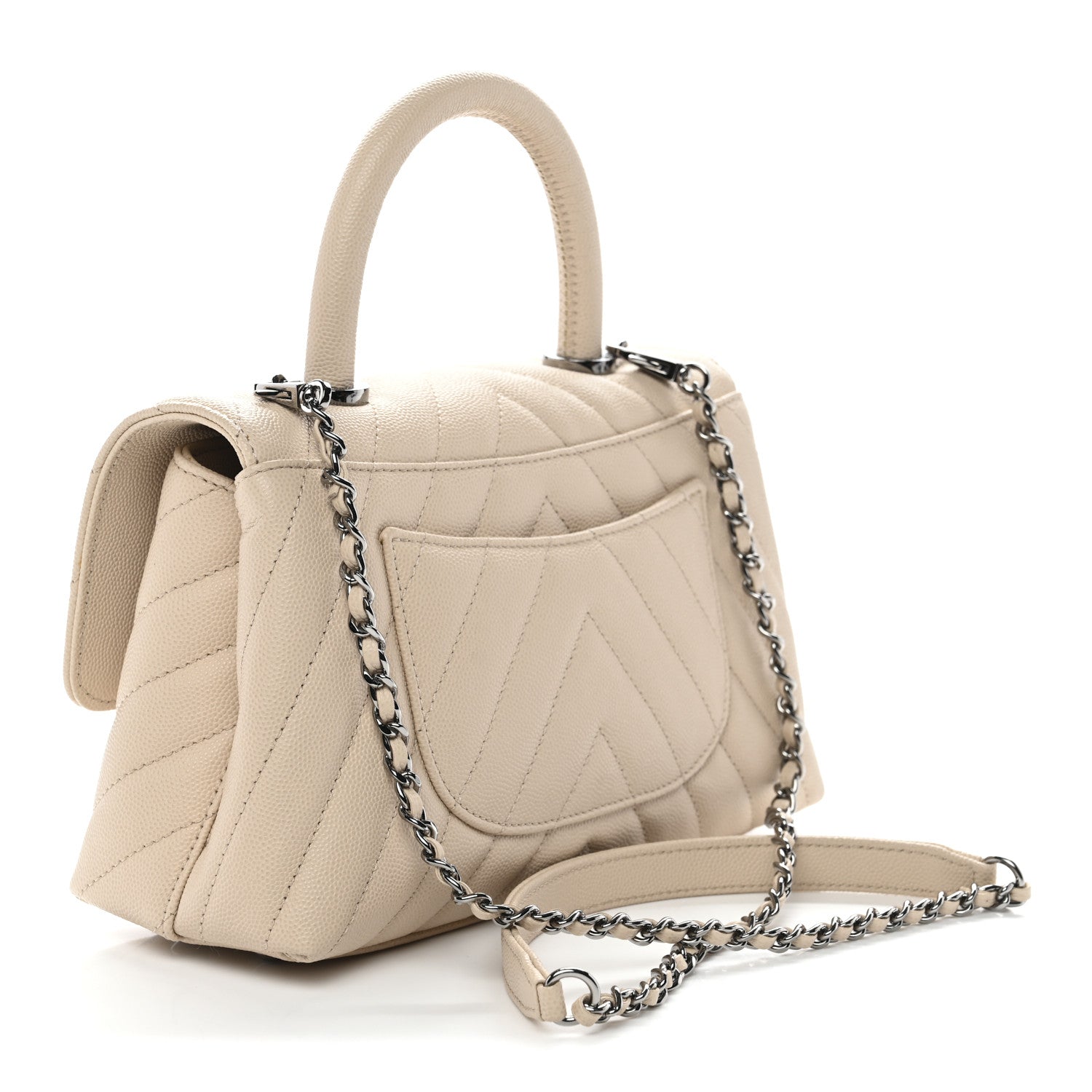 Chanel Caviar Chevron Quilted Mini Coco Handle Flap Beige 3 of 12