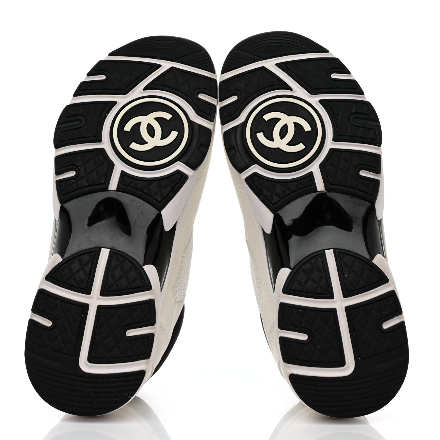 Chanel Mesh Suede Calfskin Grained Calfskin Womens CC Sneakers 38.5 White Black 5 of 9