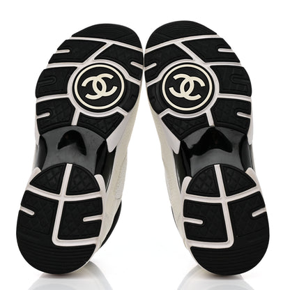 Chanel Mesh Suede Calfskin Grained Calfskin Womens CC Sneakers 38.5 White Black 5 of 9