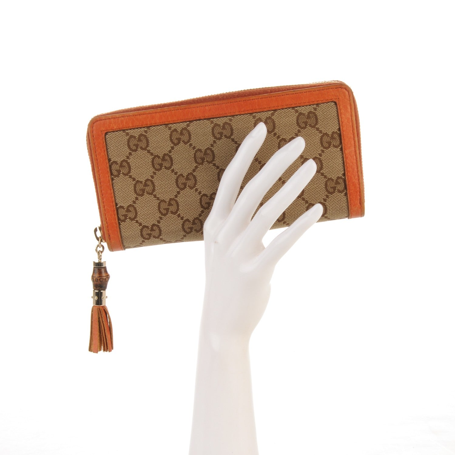 Gucci Monogram Bamboo Tassel Zip Around Wallet Orange 2 of 9