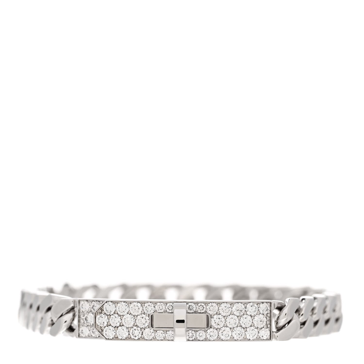 Hermes 18K White Gold Diamond TPM Kelly Gourmette Bracelet SH 1 of 5
