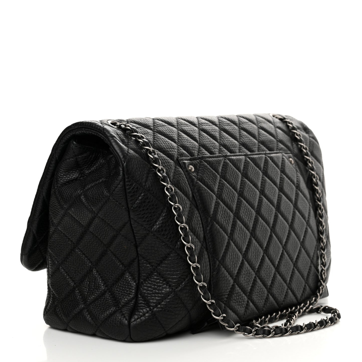 Grained Calfskin Quilted Small XXL Travel Flap Bag Black