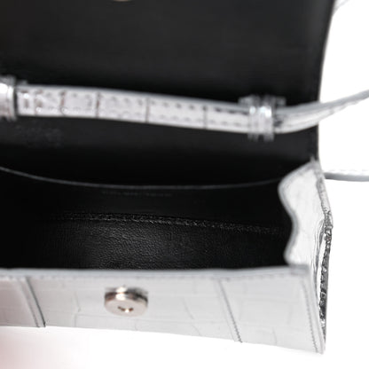 Balenciaga Metallic Calfskin Crocodile Embossed Hourglass Top Handle Bag Mini Silver 5 of 8
