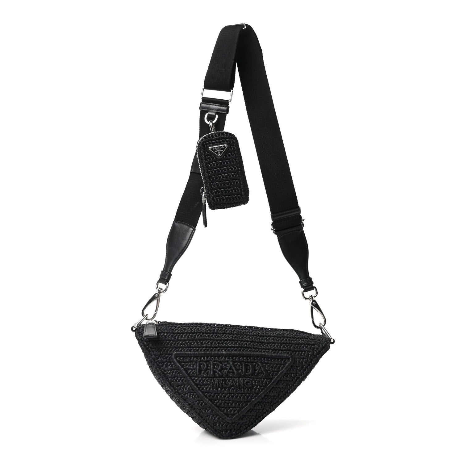 Prada Yarn Raffia Effect Crochet Triangle Shoulder Bag Black 1 of 10
