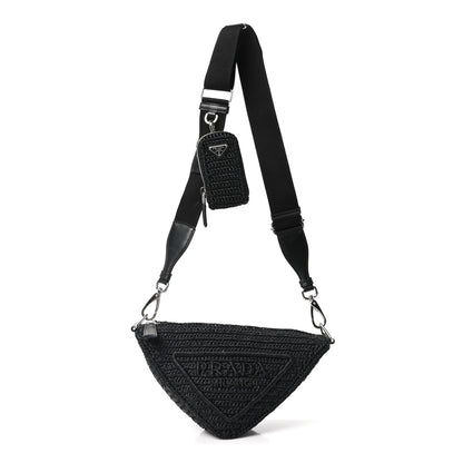 Prada Yarn Raffia Effect Crochet Triangle Shoulder Bag Black 1 of 10
