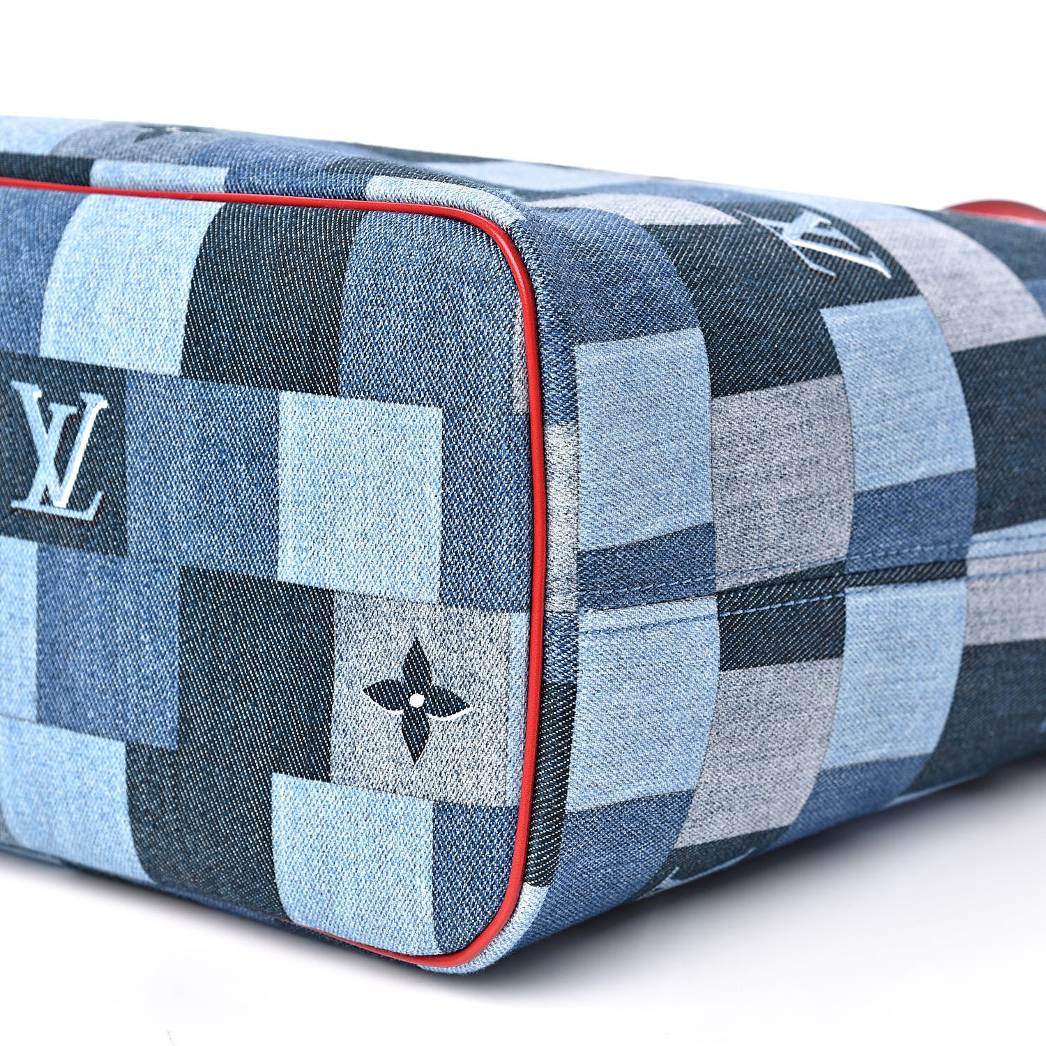 Louis Vuitton Denim Damier Monogram Patchwork Neverfull Blue Rouge 9 of 12